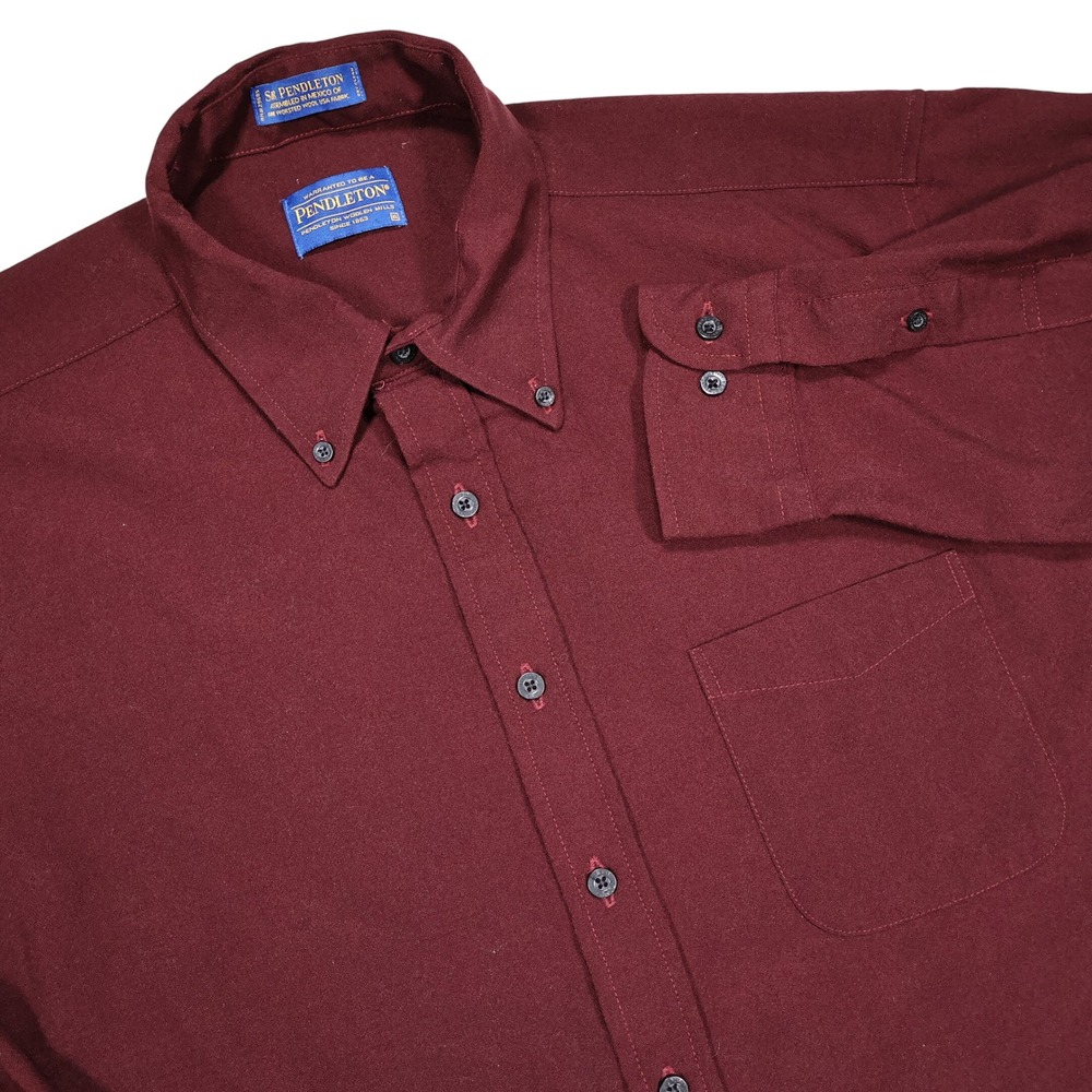 PENDLETON Men's XL Burgundy Wool Sir Pendleton Button Down Long Sleeve Shirt
